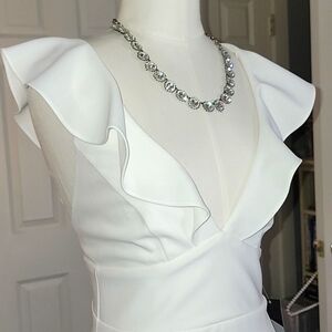 NWT, Plunging Ruffled Ivory Dress